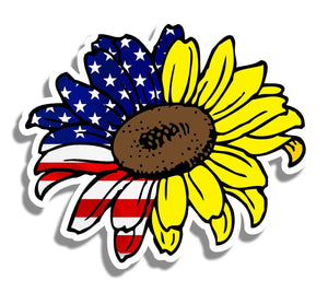 4" USA Flag Sunflower Laptop Car Vehicle Window Bumper Vinyl Sticker Decal