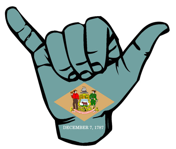 Delaware DE Flag Shaka Hang Loose Vinyl Sticker - OwnTheAvenue