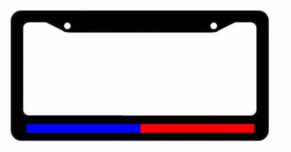 Support Police & Firefighter Blue Red Reflective Line Black License Plate Frame - OwnTheAvenue