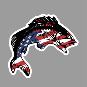 American flag Bass fish sticker decal- fishing USA 4" Model: BassUSAFlagFC4" v01