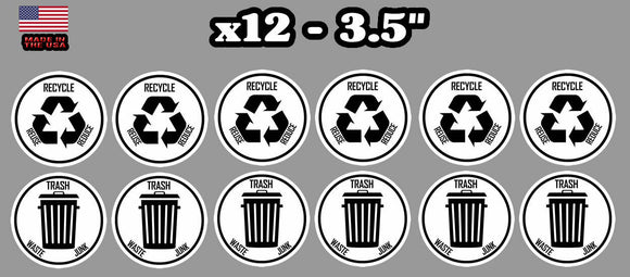 x12 Recycle and Trash Decal Sticker for trash cans - Home & Office Choose Color - OwnTheAvenue