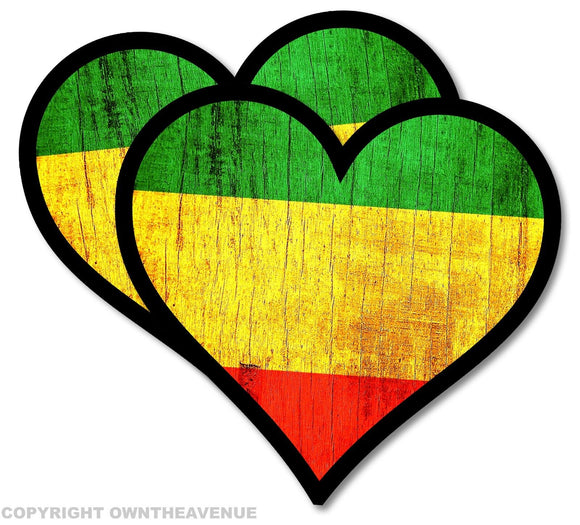 x2 / Two Pack Lot Rasta Rastafarian Love Heart Vintage Distressed Sticker Decal