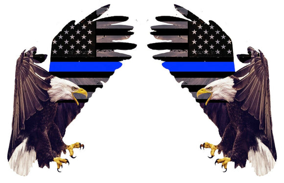 Two Pack - Bald Eagle Blue Line USA Flag Support Police Vinyl Sticker Decals - 4