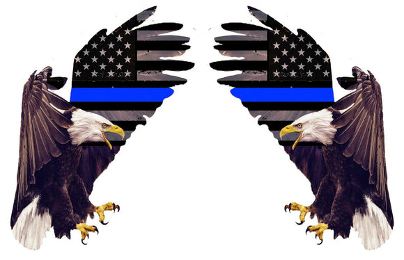 Two Pack - Bald Eagle Blue Line USA Flag Support Police Vinyl Sticker Decals - 4