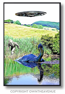 Bigfoot Loch Ness Monster UFO Weird Funny Sasquatch Sci Fi Car Truck Sticker