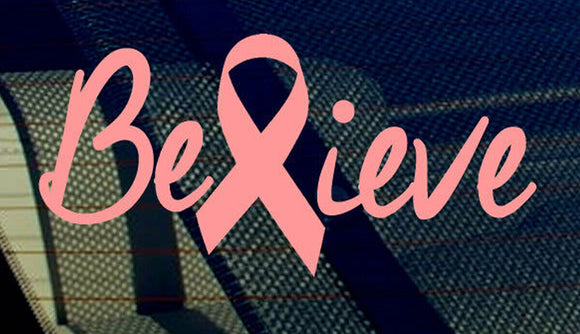Breast Cancer Awareness Believe Pink Ribbon Car Vinyl Decal Sticker 4.5