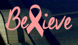 Breast Cancer Awareness Believe Pink Ribbon Car Vinyl Decal Sticker 4.5" Inches