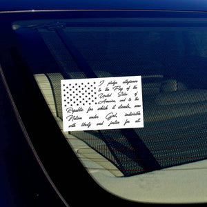 American Flag Pledge of Allegiance Window Sticker Decal Wht Vinyl Blk Ink 4" - OwnTheAvenue