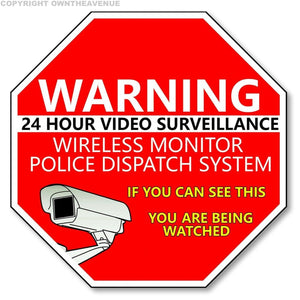 Warning 24 Hour Video Surveillance Security Cameras Vinyl Sticker Decal Red v024 - OwnTheAvenue