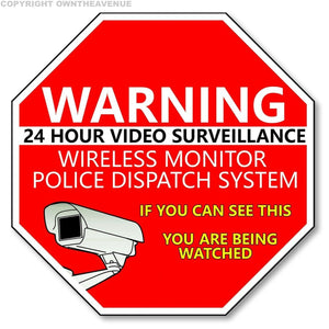 Warning 24 Hour Video Surveillance Security Cameras Vinyl Sticker Decal Red v024