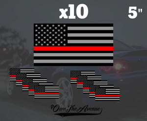 Pack Of 10 Red line Flag Sticker Decal 5" - Fire Fighter (pk10redlineflg) - OwnTheAvenue