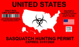 Two Pack Sasquatch Bigfoot Hunting Permit Funny Auto Car Decal Sticker 5"