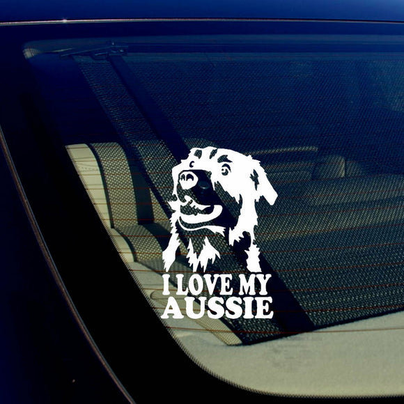 I Love My Aussie Australian Shepherd White Decal Sticker Love My Rescue Dog 5