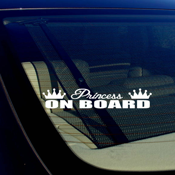 Princess On Board Girlie Cute Funny WHITE Vinyl Decal Sticker 7.5