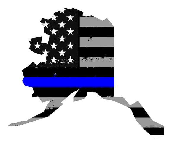 Alaska AK State Outline Blue Line Support Police Vinyl Sticker