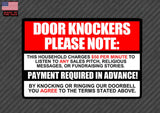 x2 Door Knockers Please Note Funny No Soliciting $50 Per Minute Stickers Decals