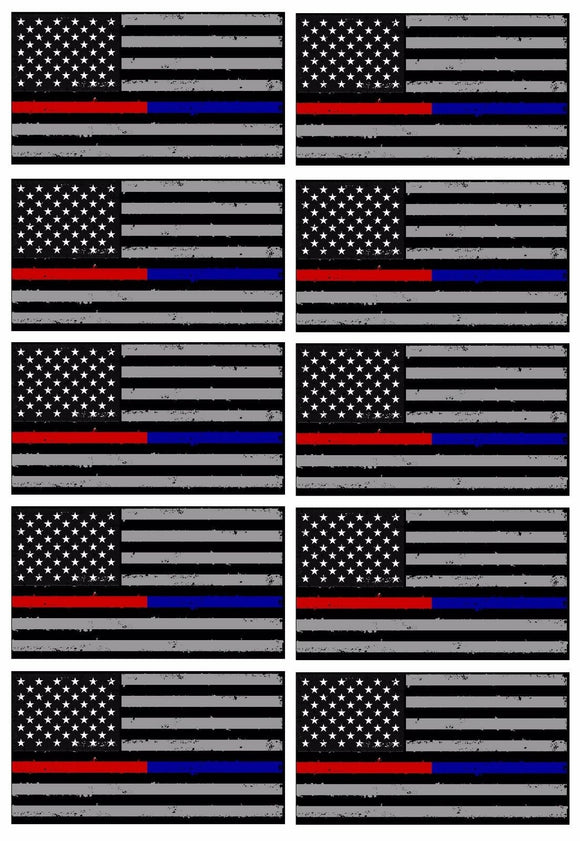 x10 Support Police & Fire Thin Tattered Blue Red Line Flag Decals Stickers - OwnTheAvenue