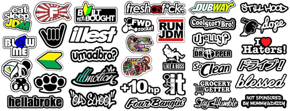 JDM 35 CAR STICKER DECAL MEGA PACK LOT TUNER LOW FUNNY JDM BOOST (MegaOS) - OwnTheAvenue