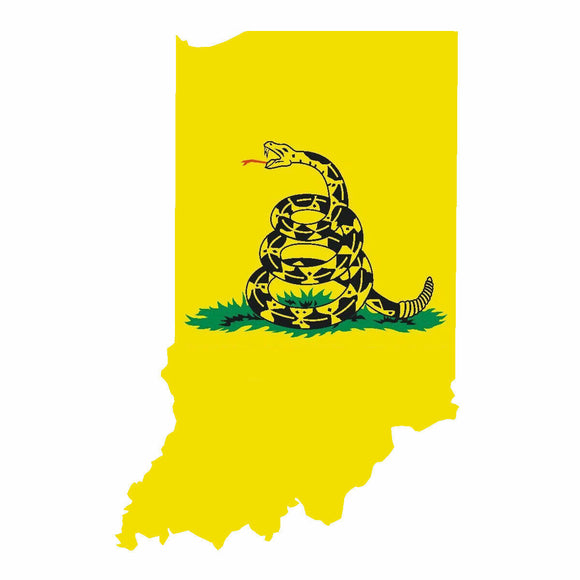 Indiana IN State Outline Gadsden Flag Don't Tread on Me Vinyl Sticker - OwnTheAvenue