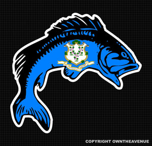 Connecticut CT Flag Bass Fish Fishing Lake Outdoors Vinyl Sticker