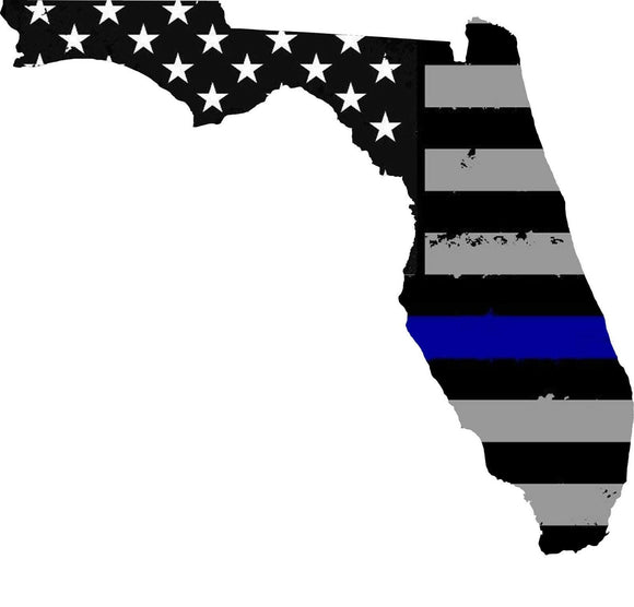 Florida FL State Outline Blue Color Flag Support Police Vinyl Sticker - OwnTheAvenue