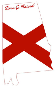 Alabama AL Flag Outline Born And Raised Vinyl Sticker