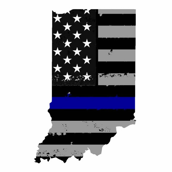 Indiana IN State Outline Blue Color Flag Support Police Vinyl Sticker - OwnTheAvenue
