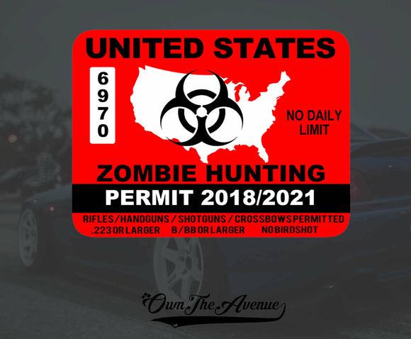 United States Zombie Hunting Permit Sticker Decal Zombie Outbreak USA - OwnTheAvenue