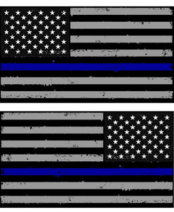 Tattered Police Thin Blue Line American Flag Decals Stickers x 2 (Blue)#2 - OwnTheAvenue
