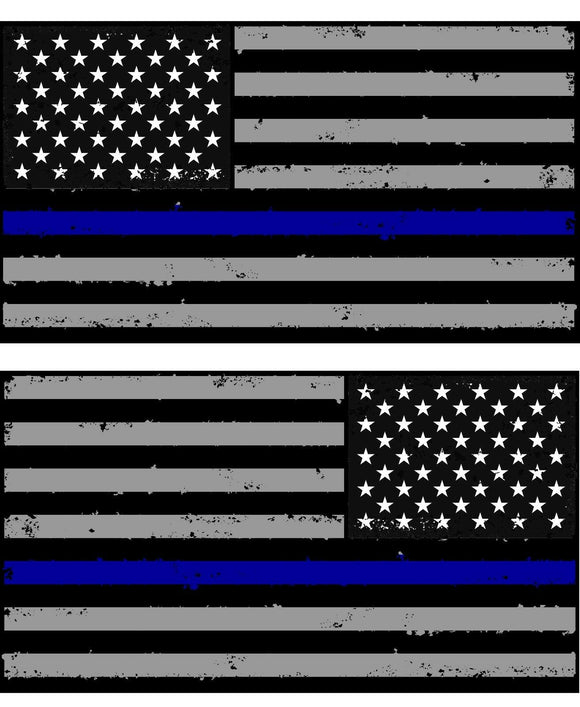 Tattered Police Thin Blue Line American Flag Decals Stickers x 2 (Blue)#2 - OwnTheAvenue