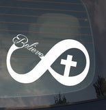 Christian Vinyl Car Truck Window Sticker Decal Believe Cross 7.5" Long - OwnTheAvenue