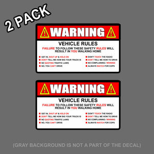 x2 Warning Rules Decal Sticker Funny FOR Jeep JDM Car Truck SUV  5" - OwnTheAvenue