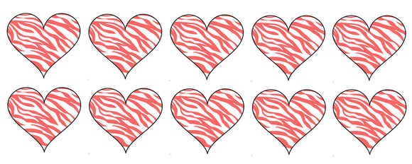 x10 Zebra Print Pink Heart Pattern Decal Stickers 1.5