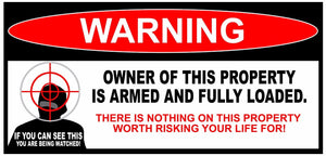 x2 Owner Armed Warning Sticker 2nd Amendment Decal Gun Firearm 5.9" Inches Long