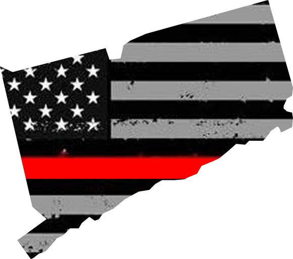 Connecticut CT State Outline Red Line Flag Support Firefighters Vinyl Sticker