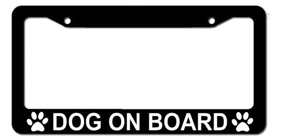 Dog on Board Paw Pet Funny K9 Car Truck License Plate Frame