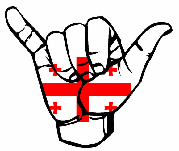 Georgia GA Flag Hang Loose Shaka Vinyl Sticker - OwnTheAvenue