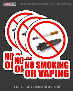 NO SMOKING OR VAPING Store Shop Retail Business Vinyl Sticker Decal 4" - 3 Pack