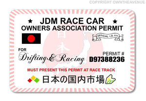 JDM Racing Drifting Drag Funny Joke Owners Association Permit Sticker Decal 3.5"