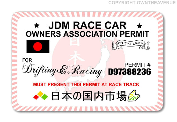 JDM Racing Drifting Drag Funny Joke Owners Association Permit Sticker Decal 3.5