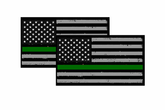x2 Military TATTERED Green Line USA Flag Decal Army Veteran 4