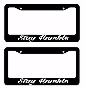 x2 / Two JDM Stay Humble Tuner Drifting Racing Ribs Black License Plate Frame - OwnTheAvenue