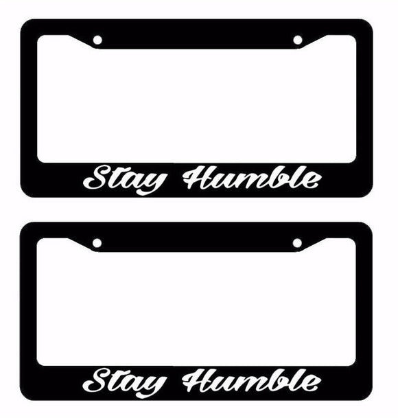 x2 / Two JDM Stay Humble Tuner Drifting Racing Ribs Black License Plate Frame - OwnTheAvenue