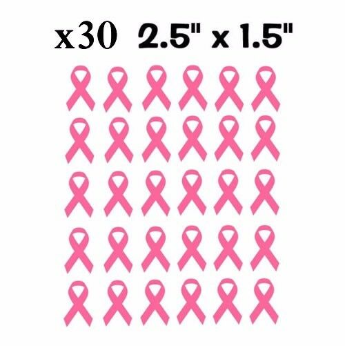 x30 Breast Cancer Ribbons Pink Awareness Pack Vinyl Decal Stickers 2.5