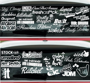 JDM Lot Pack of 10 Random White Stickers Decals Low Turbo Drift Race (10RW) - OwnTheAvenue