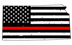 Red Color Flag Support Fire Fighters Kansas KS State Outline Vinyl Sticker - OwnTheAvenue
