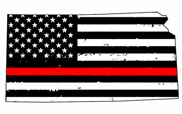 Red Color Flag Support Fire Fighters Kansas KS State Outline Vinyl Sticker - OwnTheAvenue