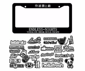 Endless Nights JDM License Plate Frame w/ 25+ JDM Stickers Decal Pack / Lot 3-5" - OwnTheAvenue