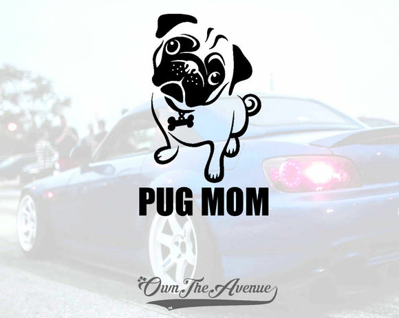 Pug Mom Decal Sticker Car Window Bumper Wall I Love My Rescue Dog 3.5