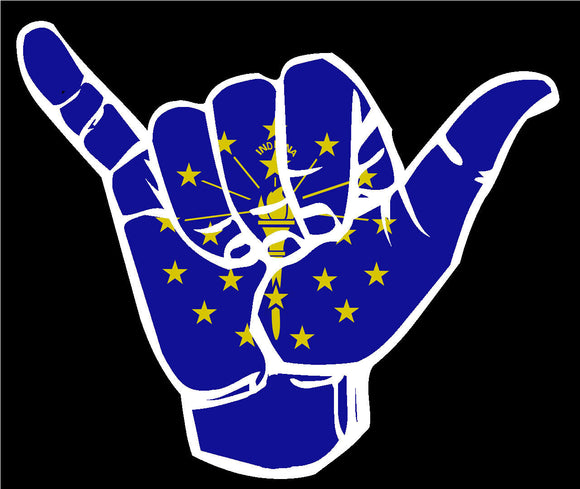 Indiana IN Flag Shaka Hang Loose Surfs Up Funny Dope Vinyl Sticker - OwnTheAvenue